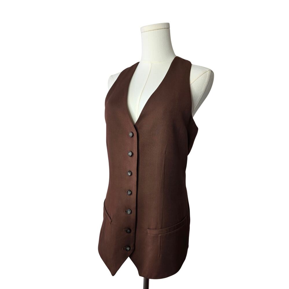 KENAR STUDIO Vintage Brown Leather Button Down Pocket Wool Vest
